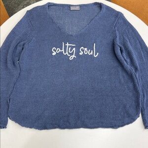 Wooden Ships by Paola Buendia salty soul knit v neck sweater top blue and white